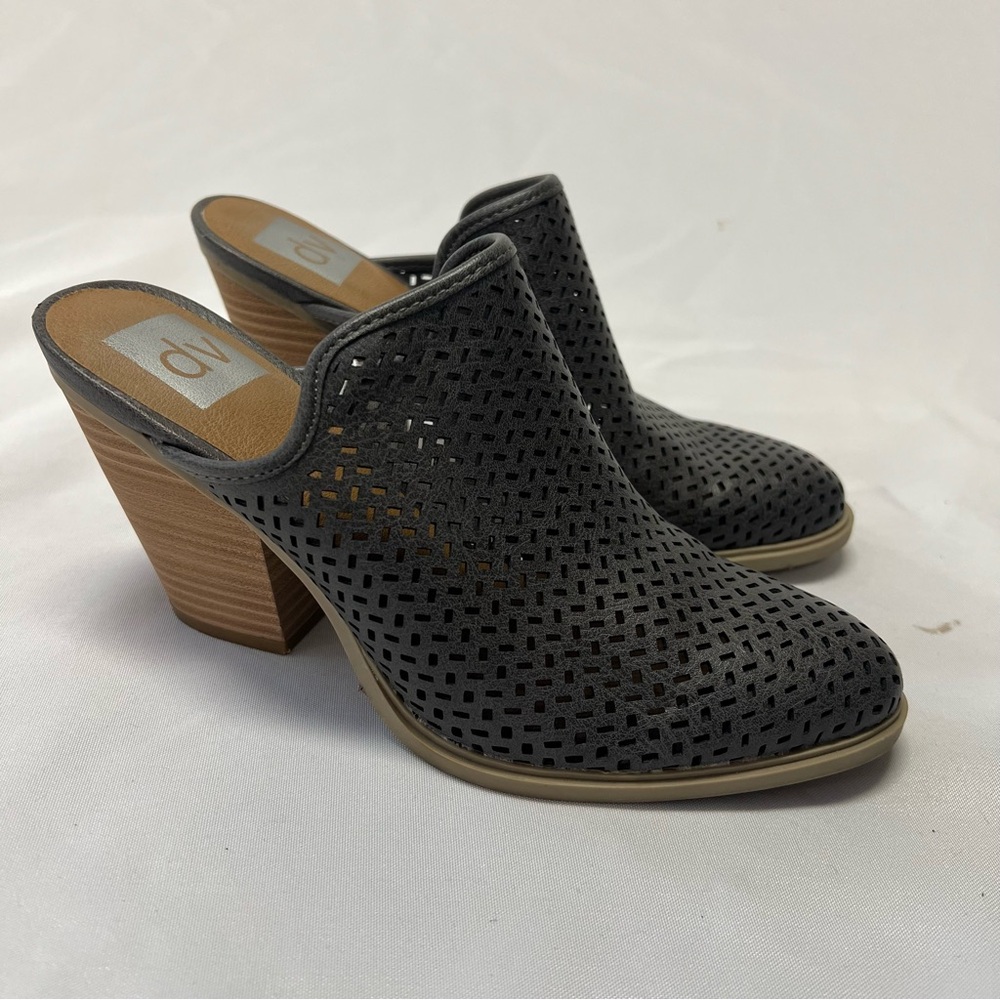 DV Dolce Vita Kenli Grey Perforated High Heeled Slip On Mule Shoe Size 6.5